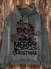 Unisex Christmas cute Santa Claus print fashionable loose casual retro long sleeved hooded sweatshirt