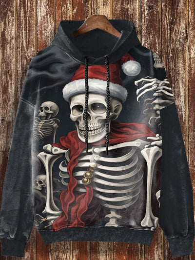 Christmas Skeleton Art Pattern Design Printed Fashionable Loose Casual Retro Long Sleeve Hoodie