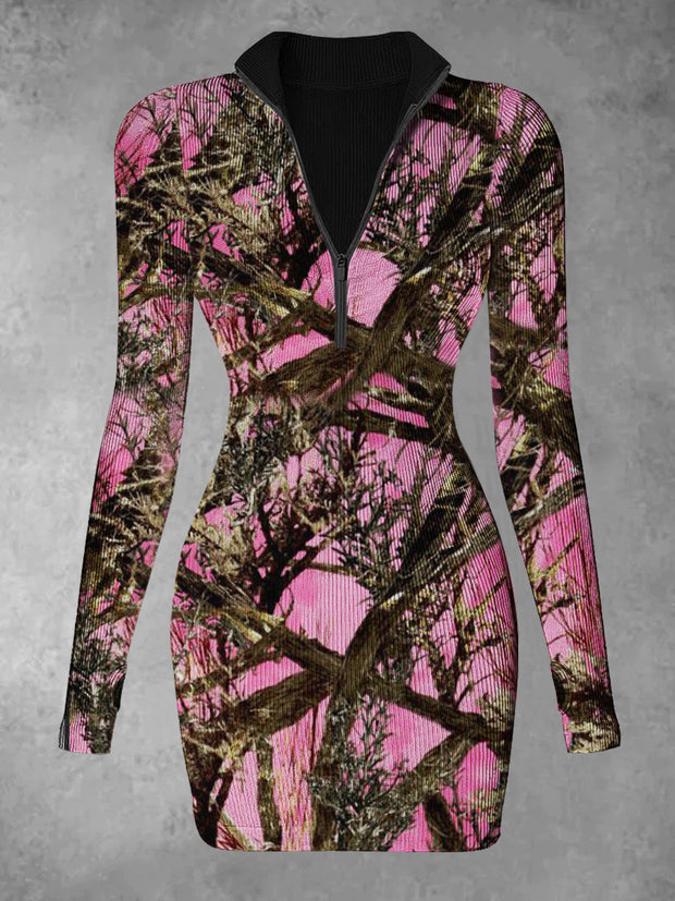 Women's Branches Abstract Print Casual Long Sleeve Mini Dress