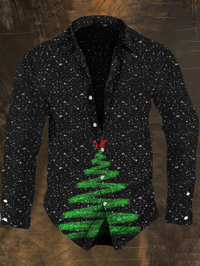 Men's Christmas Tree Print Long Sleeve Shirt