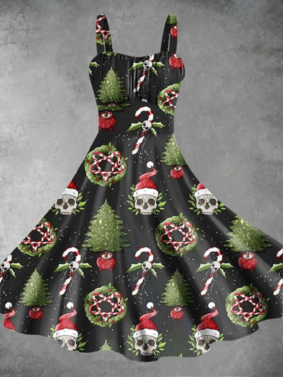 Women's Christmas Skull Print Suspender Dress