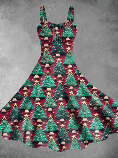 Women's Christmas Tree Print Sling Dress