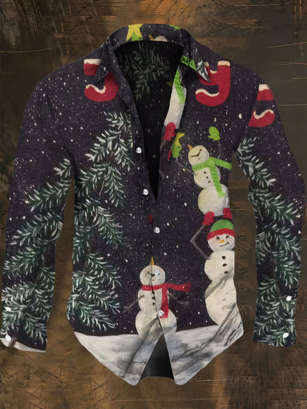 Men's Christmas Style Snowboy Print Long Sleeve Shirt