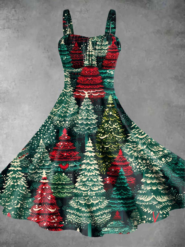 Women's Christmas Tree Print Sling Dress