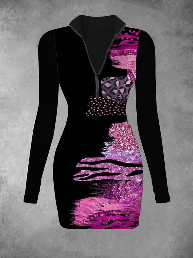 Women's Abstract Art Printed Slimming Fashion V-neck Long Sleeve Dress