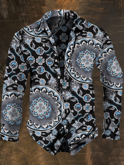 Men's Retro Pattern Print Casual Shirt Long Sleeve