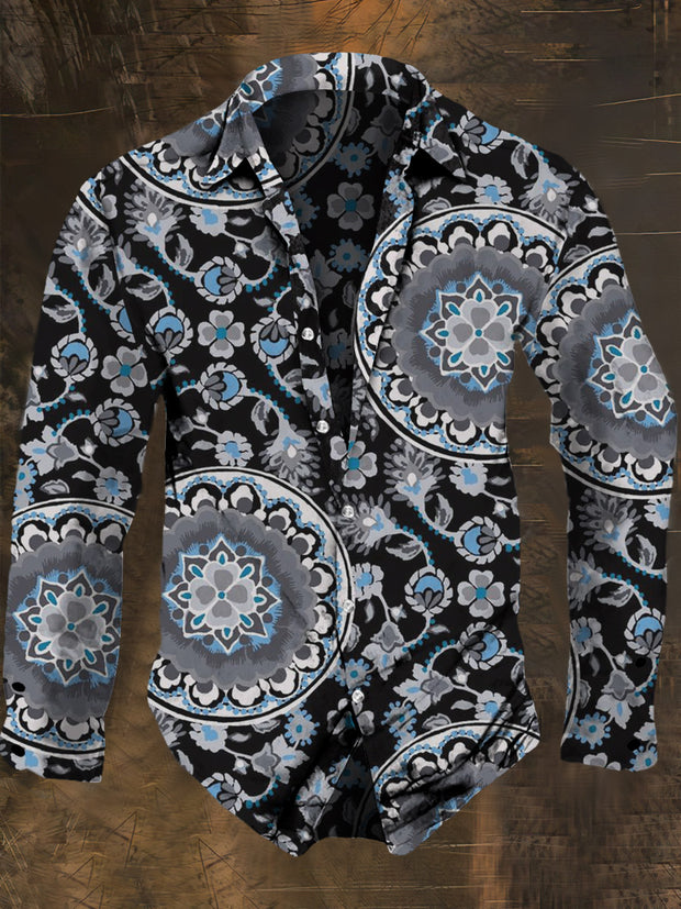 Men's Retro Pattern Print Casual Shirt Long Sleeve