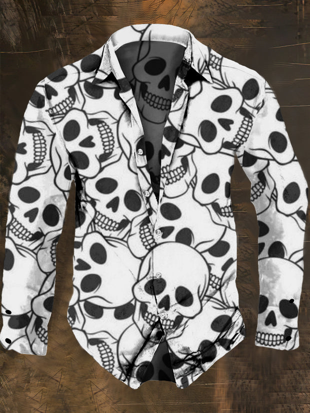 Men's Retro Dark Style Skull Print Long Sleeve Shirt