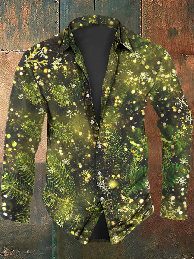 Men's Christmas Pine Tree Print Casual Long Sleeve Shirt