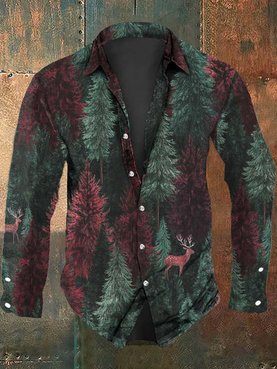 Men's Christmas Tree Printed Casual Long Sleeve Shirt