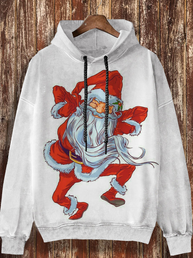 Unisex Christmas retro printed casual loose long sleeved hooded sweatshirt