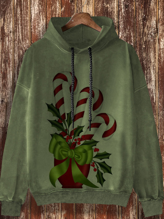 Unisex Christmas retro printed casual loose long sleeved hooded sweatshirt