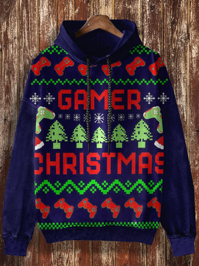 Unisex Gamer Chrismas Print Halloween Casual Hooded Sweatshirt