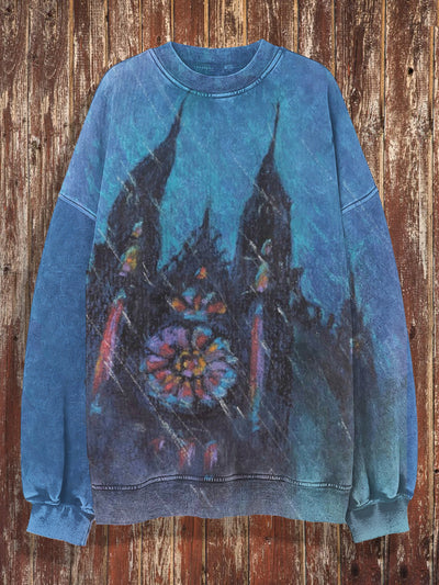 Unisex Scare Bell Tower Print Halloween Crew Neck Casual Sweatshirt