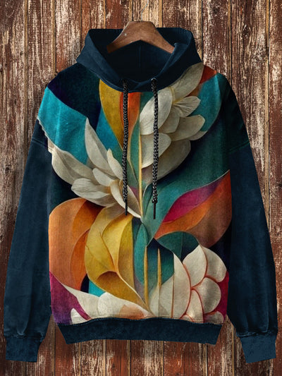 Unisex Abstract Flower Print Halloween Casual Hooded Sweatshirt