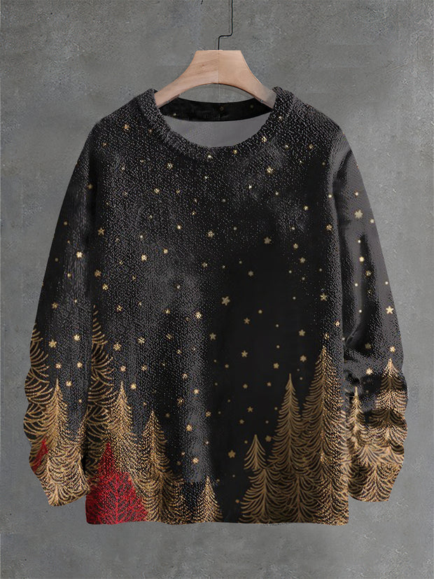 Vintage Abstract Forest Art Print Casual Knit Pullover Sweater