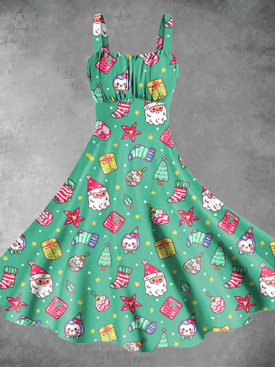 Women's Christmas Decorations And Santa Claus Abstract Print Design Pinafore Dresses