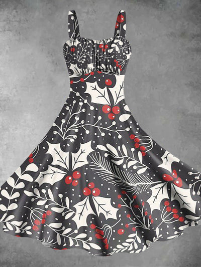 Women's Mistletoe Abstract Print Design Pinafore Dresses