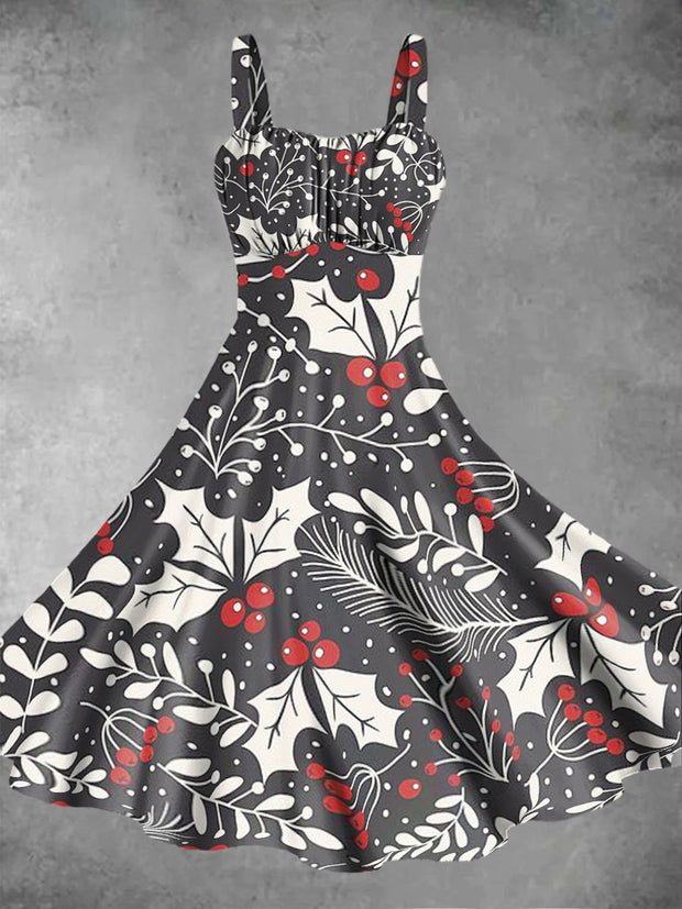 Women's Mistletoe Abstract Print Design Pinafore Dresses