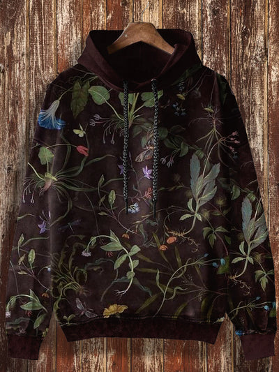 Unisex Plants Print Casual Hooded Sweatshirt