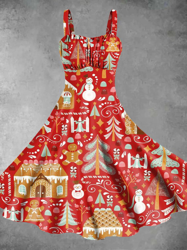 Women's Christmas Decorations Print Design Pinafore Dresses