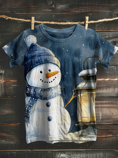 Unisex Snowman Print Casual Short Sleeves Christmas T-Shirt