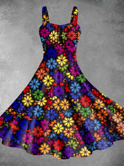 Women's Colorful Floral Print Sling Dress