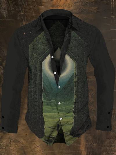 Men's Retro Dark Style Magic Eyes Print Long Sleeve Shirt