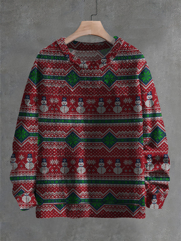 Vintage Christmas Snowman Art Print Casual Knit Pullover Sweater