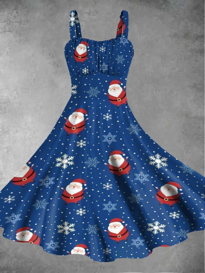 Women's Christmas retro cute pattern design printed casual and fashionable sleeveless dress