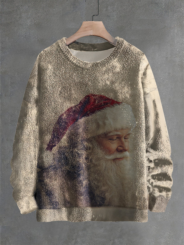 Vintage Happy Christmas Art Print Casual Knit Pullover Sweater