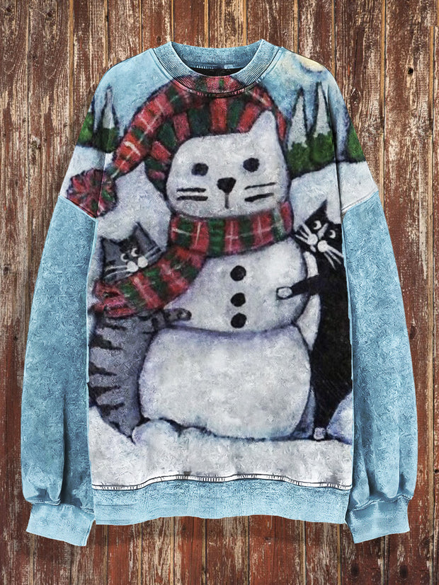 Unisex Snowman Print Christmas Crew Neck Casual Sweatshirt