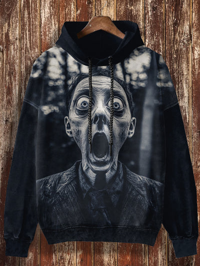 Unisex Frightened Person Print Halloween Casual Hooded Sweatshirt