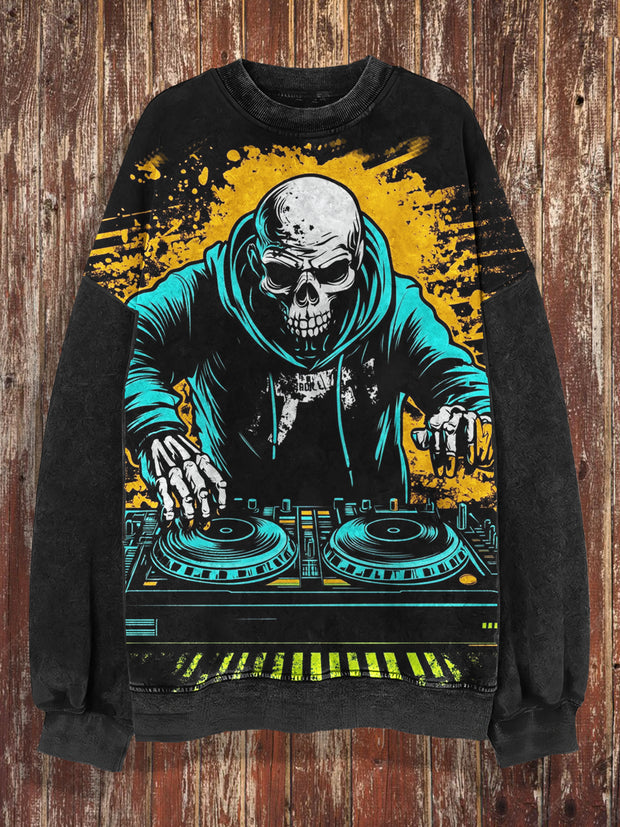 Unisex Punk Skeleton Print Crew Neck Casual Sweatshirt