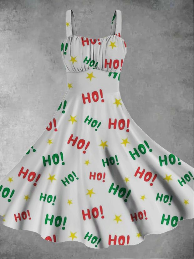 Women's Christmas Retro Cute Art Printed Casual Fashion Strap Dress