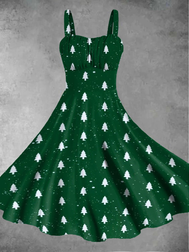 Women's Christmas Tree Retro Printed Casual Fashion Strap Dress