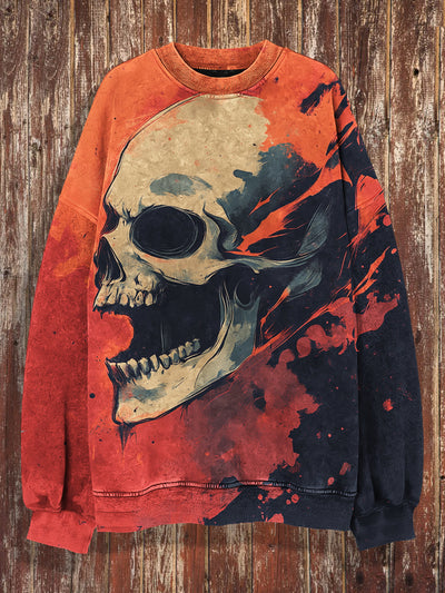 Unisex Skull Print Crew Neck Casual Sweatshirt