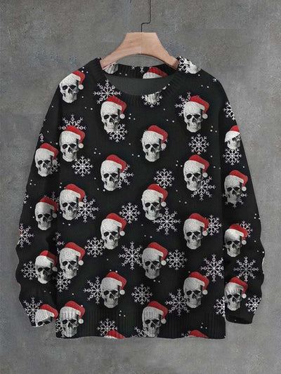 Unisex Christmas Skull Print Crew Neck Sweater