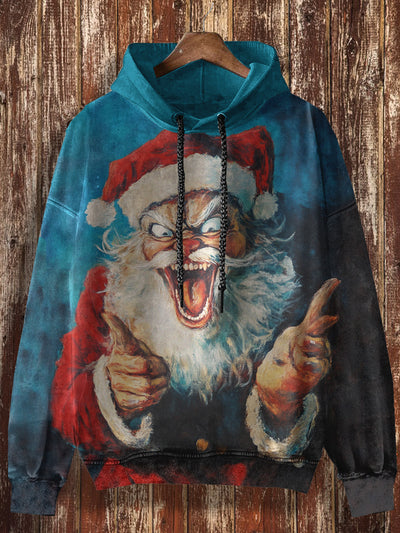 Unisex Weird Santa Claus Print Christmas Casual Hooded Sweatshirt