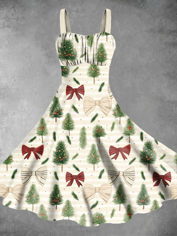 Women's Christmas Trees And Bows Print Design Pinafore Dresses