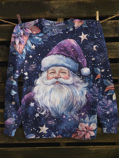 Unisex Floral Santa Print Casual Sweatshirt