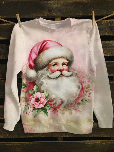 Unisex Floral Santa Print Casual Sweatshirt