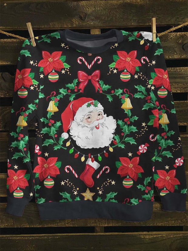 Unisex Floral Santa Print Casual Sweatshirt