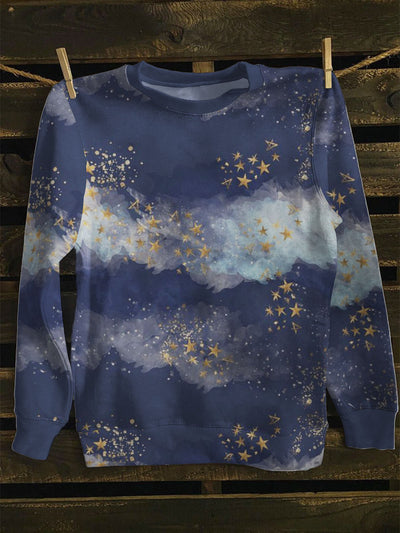 Unisex Clouds And Stars Print Long Sleeve Sweatshirt