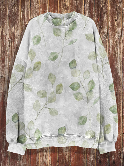 Unisex Green Plants Print Crew Neck Casual Sweatshirt