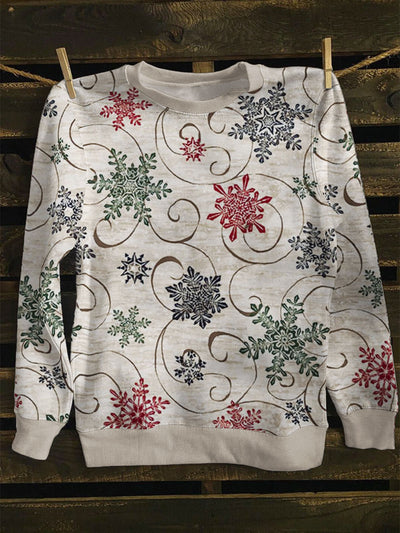 Unisex Snowflakes And Spirals Print Long Sleeve Sweatshirt