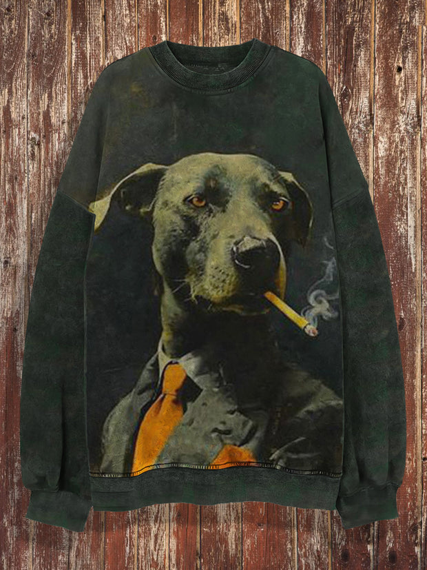 Unisex Wolfdog Print Crew Neck Casual Sweatshirt