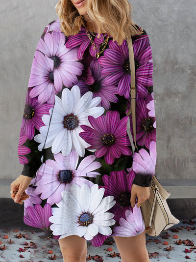 Women's Floral Abstract Print Casual Sweatshirt Dress