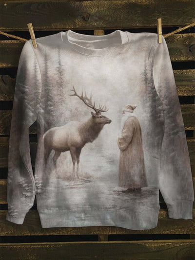 Unisex Vintage Reindeer Santa Print Sweatshirt