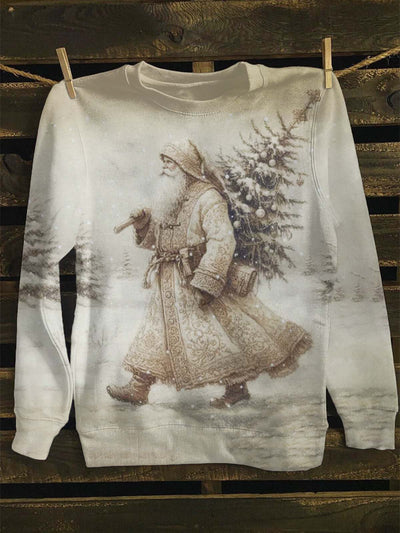 Unisex Vintage Santa Print Sweatshirt